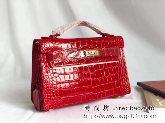 愛馬仕Hermès mini Kelly鱷魚紋時尚百搭包 可單肩手拿 0AM1644